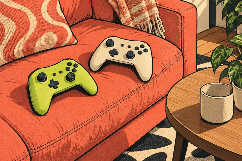 Illustration zweier Controller auf einem Sofa